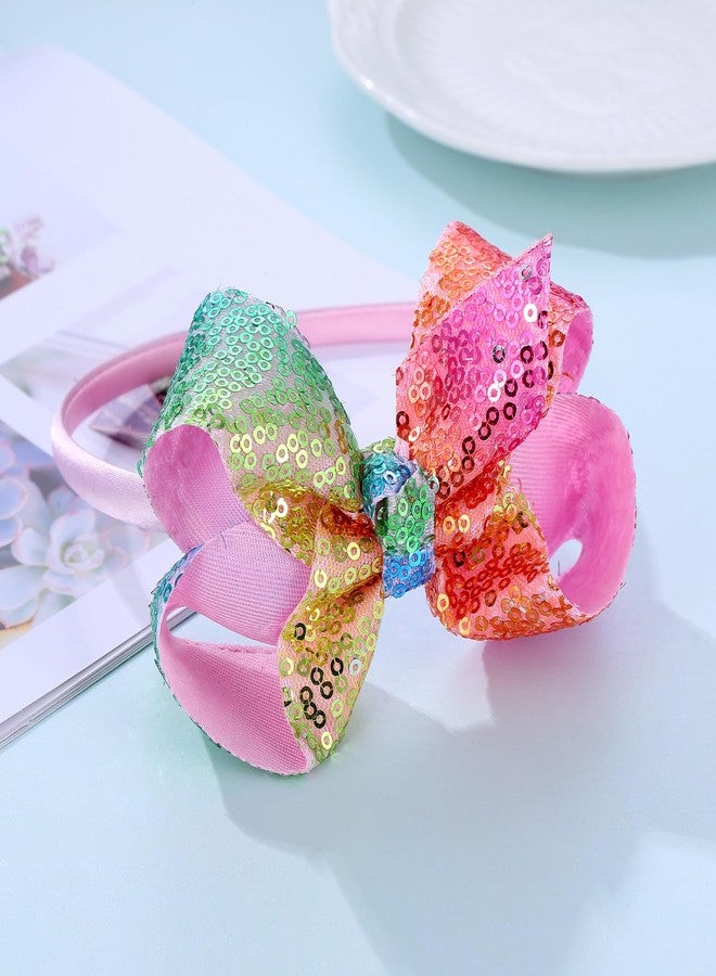 Zolyco Sparkle Glitter Sequin Bow Headband for Children Girls- Boutique Style Hair Accessory with Bow Ribbon - 1 Piece (Rainbow) - Image 4